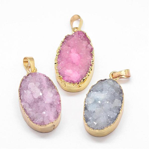 

PandaHall Electroplated Natural & Dyed Druzy Agate Pendants, with Golden Plated Brass Findings, Oval, Mixed Color, 33x18x9mm, Hole: 8x5mm..., Multicolor