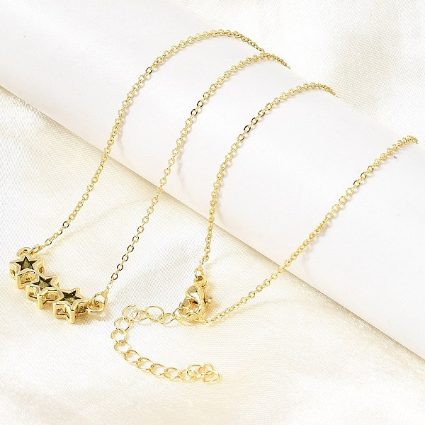 Brass Glass Triple Star Pendant Necklaces