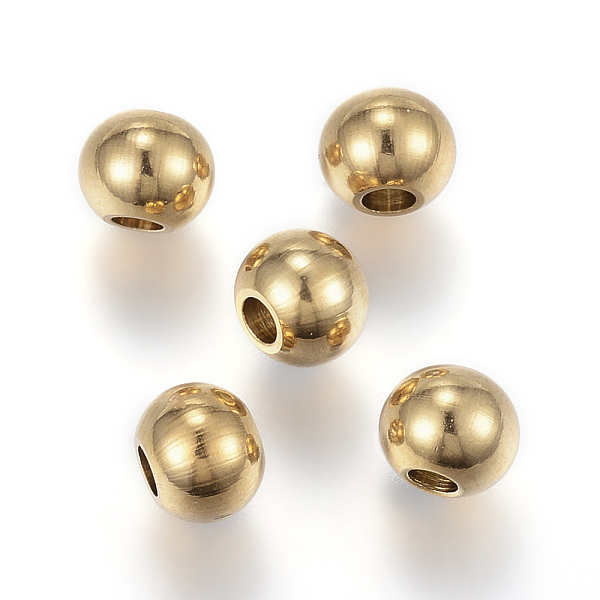 

PandaHall Ion Plating(IP) 202 Stainless Steel Beads, Round, Golden, 8x6.5mm, Hole: 3.5mm 202 Stainless Steel Round