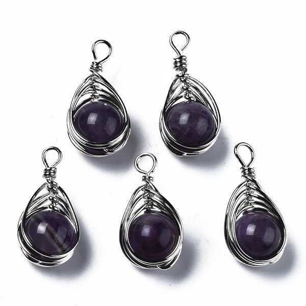 

PandaHall Natural Amethyst Pendants, with Platinum Brass Findings, Rack Plating, Teardrop, 23.5~27x12~13.5x10.5mm, Hole: 2mm Amethyst...