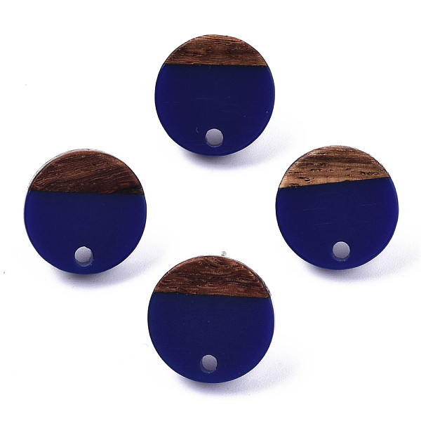 

PandaHall Opaque Resin & Walnut Wood Stud Earring Findings, with 304 Stainless Steel Pin, Flat Round, Dark Blue, 14mm, Hole: 1.8mm, Pin...