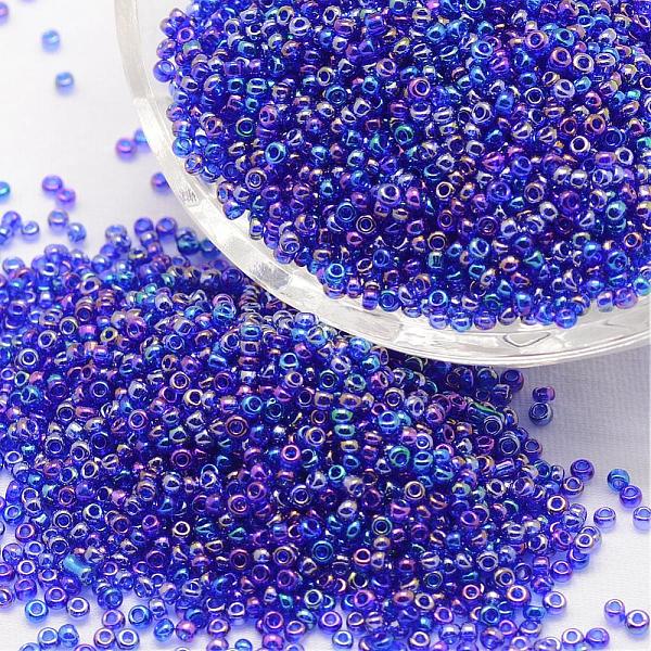 

PandaHall 8/0 Round Glass Seed Beads, Grade A, Transparent Colours Rainbow, Blue, 2.8~3.2mm, Hole: 1.0mm, about 15000pcs/pound Glass Blue
