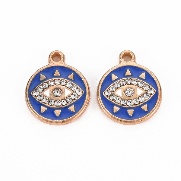 

PandaHall Alloy Pendants, with Enamel and Rhinestone, Light Gold, Flat Round with Eye, Medium Blue, 19x15x3mm, Hole: 1.6mm Alloy...