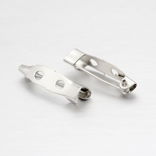 

PandaHall Iron Brooch Pin Back Safety Catch Bar Pins with 2 Holes, Platinum, 30x6x6mm, Hole: 2mm Iron