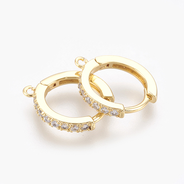 

PandaHall Brass Micro Pave Cubic Zirconia Huggie Hoop Earring Findings, Nickel Free, Clear, Golden, 16x14x2mm, Hole: 1mm, Pin: 1mm Brass...