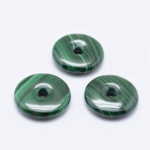 

PandaHall Natural Malachite Pendants, Donut/Pi Disc, 25x5.5mm, Hole: 4~6mm, Donut Width: 9.5~11.5mm Malachite Donut
