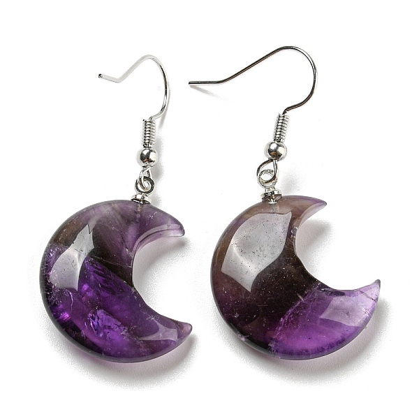 

PandaHall Natural Amethyst Crescent Moon Dangle Earrings, Rack Plating Platinum Brass Earrings, Cadmium Free & Lead Free, 42x21mm Amethyst...