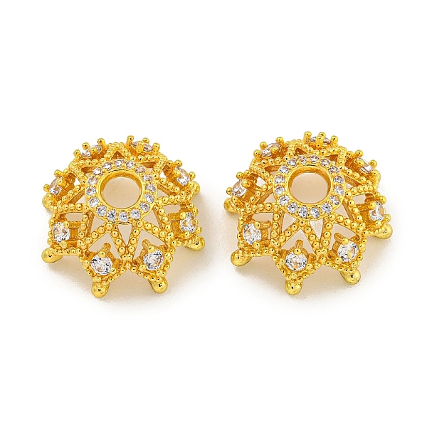 

PandaHall Rack Plating Brass Micro Pave Clear Cubic Zirconia Bead Caps, Long-Lasting Plated, Lead Free & Cadmium Free, Flower, Real 18K Gold...