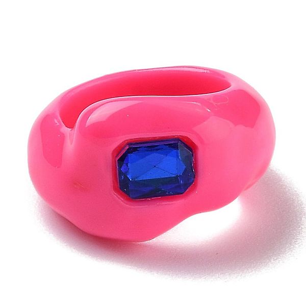 

PandaHall Resin Finger Rings, with Plastic Rhinestone, Rectangle, Hot Pink, US Size 7 1/4(17.5mm) Resin