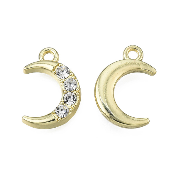 

PandaHall Rack Plating Alloy Pendants, with Crystal Rhinestone, Crescent Moon, Cadmium Free & Nickel Free & Lead Free, Light Gold, 15x10x3mm..., Clear
