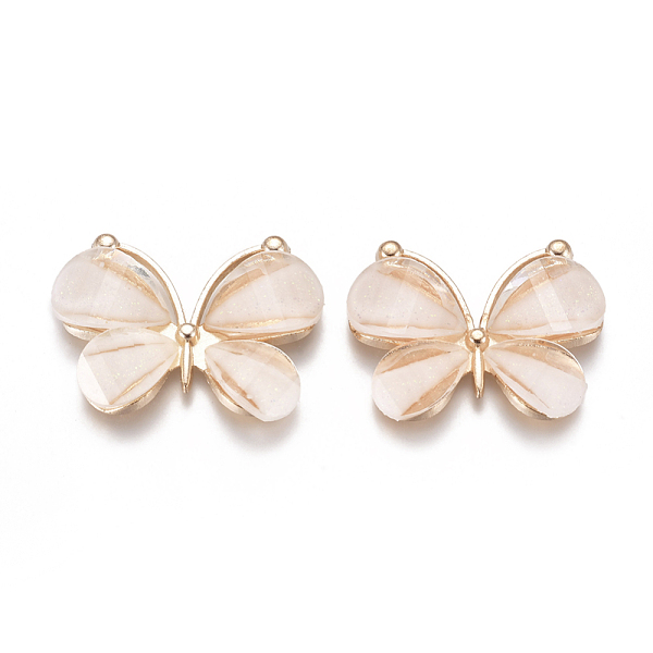 

PandaHall Alloy Pendants, with Resin, Faceted, Butterfly, Light Gold, Navajo White, 21~22x28~29x4.5mm, Hole: 2.5mm. Alloy+Resin Butterfly