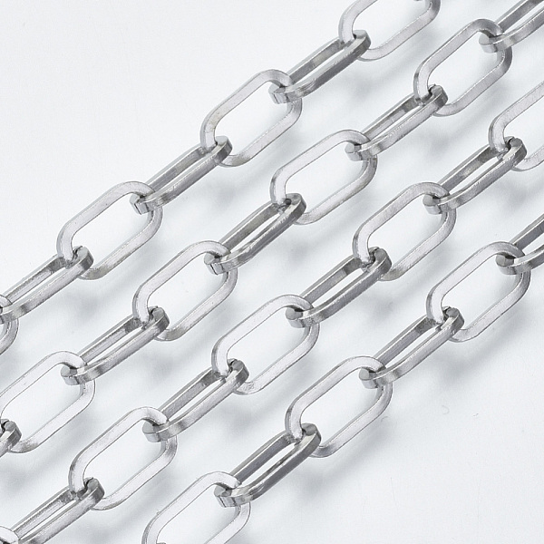 

PandaHall 304 Stainless Steel Paperclip Chains, Drawn Elongated Cable Chains, with Spool, Unwelded, Flat Oval, Stainless Steel Color...