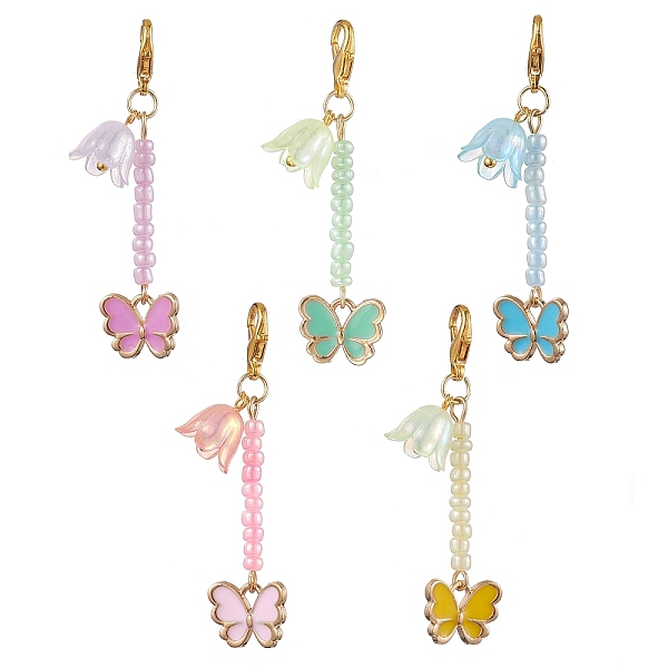 

PandaHall Butterfly Alloy Enamel & Glass Beads Pendant Decoration, Lobster Claw Clasps Charm for Bag Ornaments, Mixed Color, 51mm, about..., Multicolor