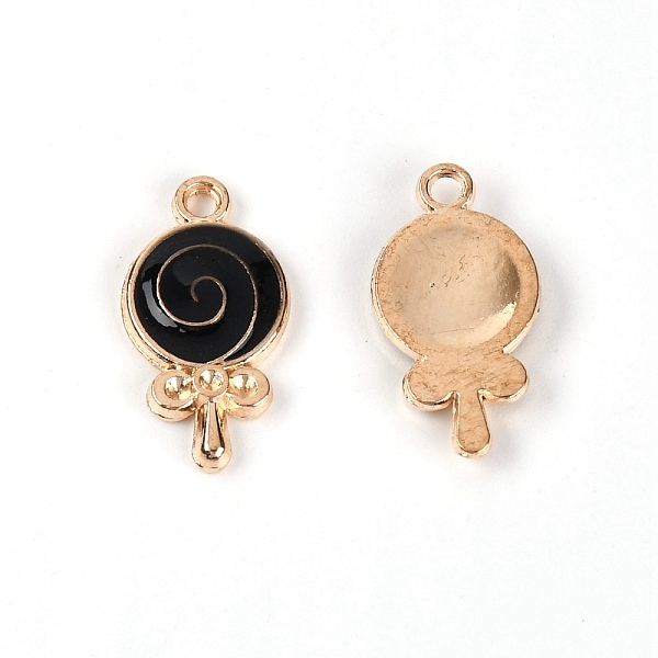 

PandaHall Alloy Enamel Pendants, Lollipop, Light Gold, Black, 18x9.5x2mm, Hole: 1.5mm Alloy+Enamel Candy Black