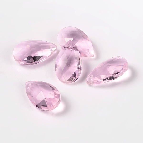 

PandaHall Faceted Teardrop Glass Pendants, Pearl Pink, 22x13x7mm, Hole: 1mm Glass Teardrop Pink