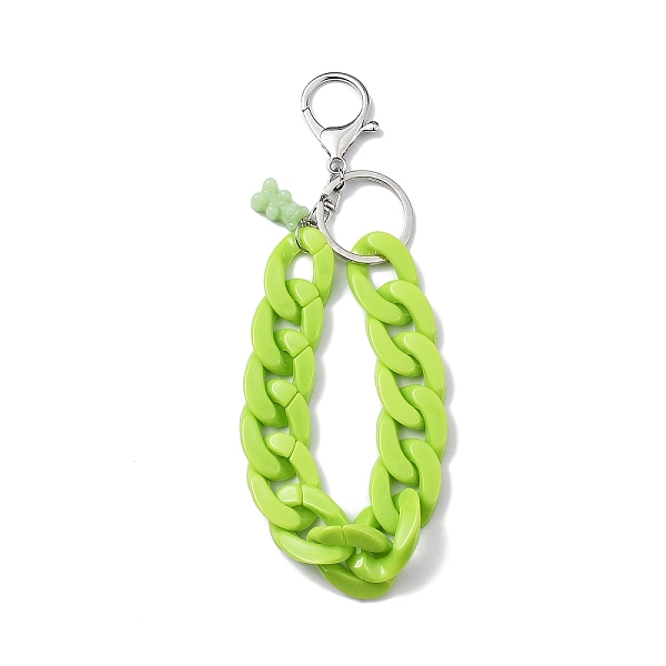 

PandaHall Acrylic Curb Chain Keychain, with Resin Bear Charm and Alloy Split Key Rings, Green Yellow, 17.7~18cm Acrylic Bear