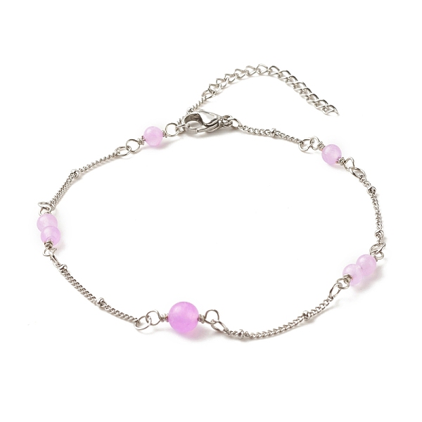 

PandaHall Natural Dyed White Jade & Malaysia Jade Anklets for Women, 304 Stainless Steel Satellite Chains Anklets, Plum, 9-7/8 inch(25cm)..., Purple