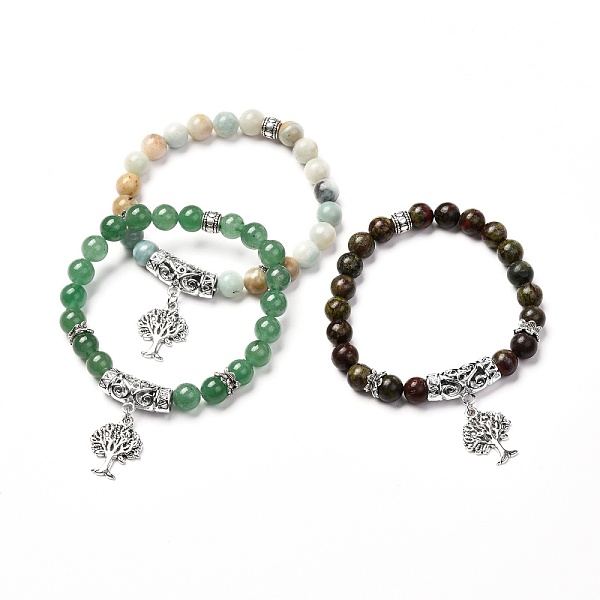 

PandaHall Stone Bracelets Set for Men Women, Natural Dragon Blood Jasper & Flower Amazonite & Green Aventurine Stretch Bracelets, Tibetan...