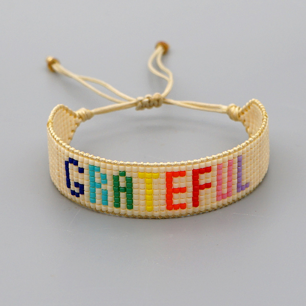 

PandaHall Miyuki Seed Braided Bead Bracelet, Word Grateful Friendship Bracelet for Women, Word, 11 inch(28cm) Glass Word