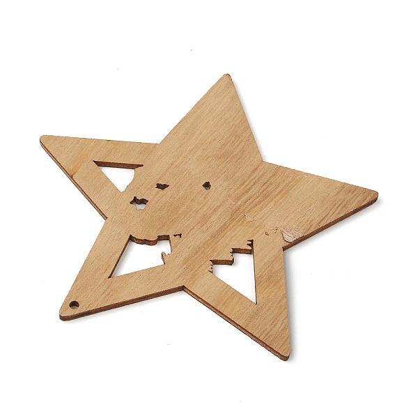 

PandaHall Christmas Theme Natural Wood Big Pendants, Star with Santa Claus, Colorful, 101~106x105~107x3mm, Hole: 3mm Wood Star