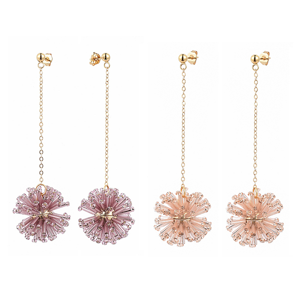 

PandaHall Dangle Stud Earrings, with Glass Seed Beads Pendants, 304 Stainless Steel Stud Earring Findings, Brass Ear Nuts & Cable Chains..., Multicolor