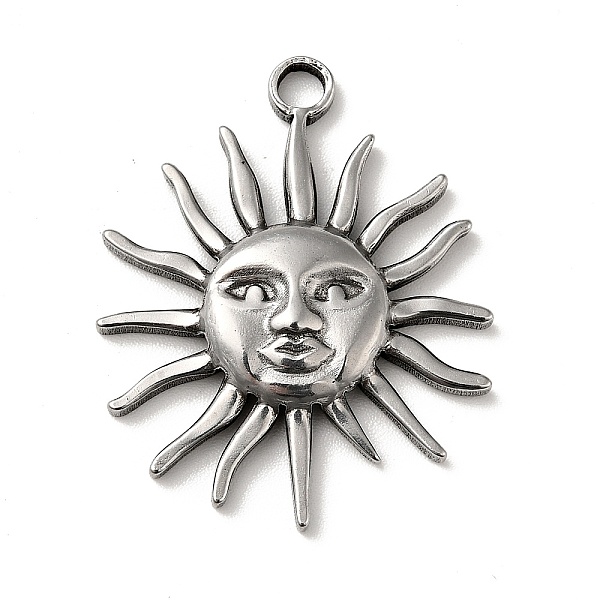 

PandaHall 304 Stainless Steel Pendants, Sun with Human Face Charms, Antique Silver, 30x25x3.5mm, Hole: 3mm 304 Stainless Steel Sun