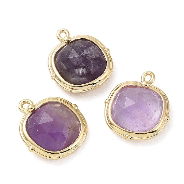 

PandaHall Natural Amethyst Pendants, Faceted Square Charms, with Golden Plated Brass Edge Loops, 16x14x5mm, Hole: 2mm Amethyst Square