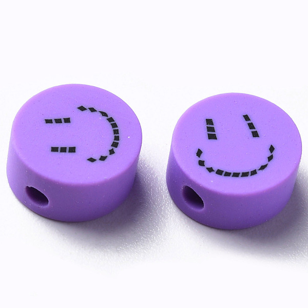 

PandaHall Handmade Polymer Clay Beads, for DIY Jewelry Crafts Supplies, Flat Round with Smiling Face, Medium Slate Blue, 9x4~5mm, Hole...