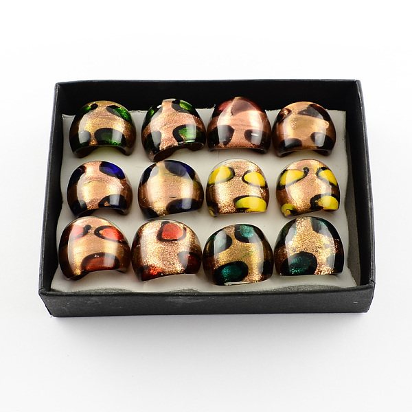 

PandaHall Handmade Gold Sand Lampwork Wide Band Rings, Mixed Color, 17~19mm, about 12pcs/box Gold Sand Lampwork Multicolor