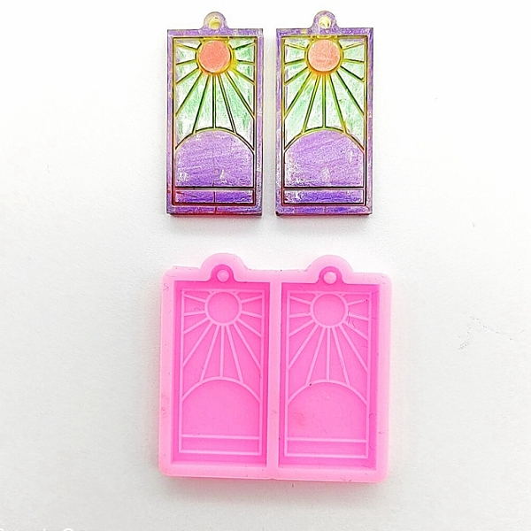

PandaHall Rectangle with Sunrise Pendant Silicone Molds, Resin Casting Molds, for UV Resin & Epoxy Resin Jewelry Making, Hot Pink...