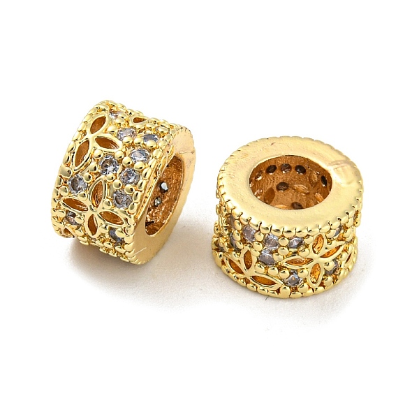 

PandaHall Brass Micro Pave Cubic Zirconia Beads, Large Hole Beads, Long-Lasting Plated, Lead Free & Cadmium Free, Column, Golden, 8x5mm..., Clear
