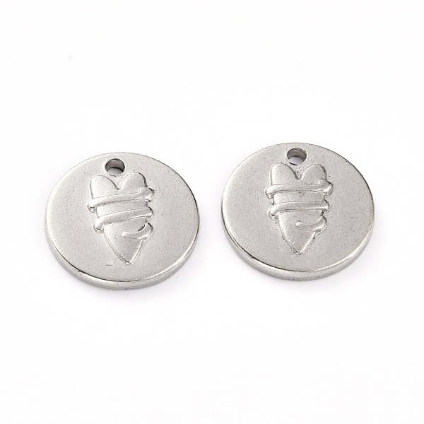 

PandaHall 304 Stainless Steel Pendants, Flat Round with Heart, Stainless Steel Color, 15x2mm, Hole: 1.6mm 304 Stainless Steel Flat Round