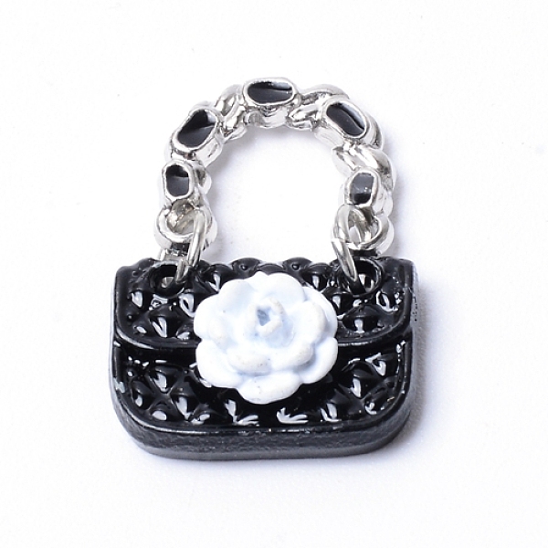 

PandaHall Alloy Enamel Pendants, Bag with White Flower, Platinum, Black, 24x16.5x6mm, Hole: 11x7.5mm Alloy+Enamel Bag Black