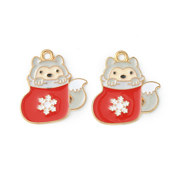

PandaHall Christmas Alloy Enamel Pendants, Golden, Christmas Socking with Wolf Charm, Red, 24x22x1mm, Hole: 2mm Alloy+Enamel Christmas...