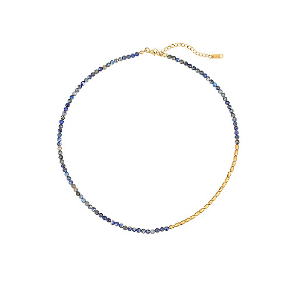 

PandaHall Natural Lapis Lazuli & Stainless Steel Beaded Necklace, 17.72 inch(45cm) Black Agate