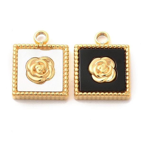 

PandaHall Vacuum Plating 304 Stainless Steel Charms, with Shell & Acrylic, Square with Rose, Golden, 13.5x10.5x3mm, Hole: 1.8mm 304..., Multicolor