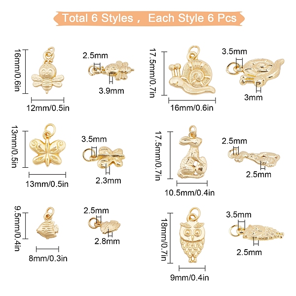 

PandaHall SUNNYCLUE 36Pcs 6 Styles Alloy Pendants, Long-Lasting Plated, with Jump Rings, Mixed Shapes, Real 18K Gold Plated, 6pcs/style...