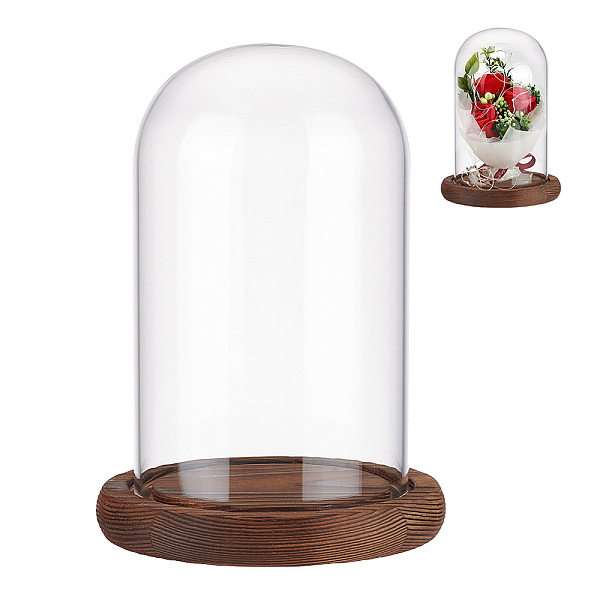 

PandaHall Eternal Flower Glass Display Dome Cloche, Glass Display with Coconut Brown Wood Pedestal Bell Jar Cloche for Valentine's Day...