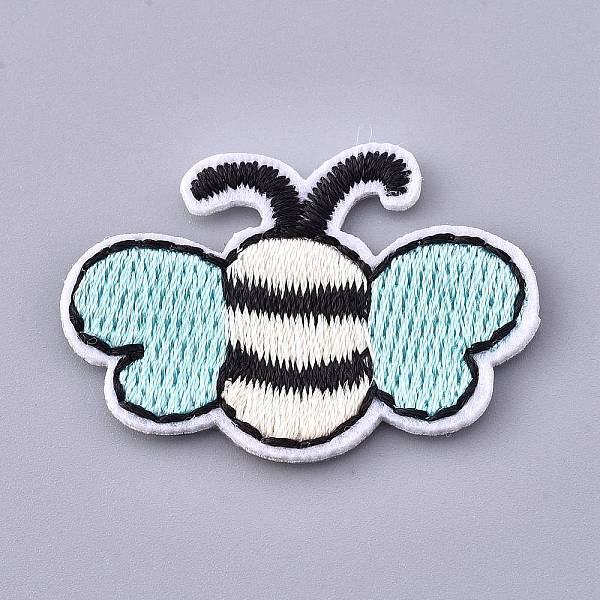 PandaHall Computerized Embroidery Cloth Iron on/Sew on Patches, Costume Accessories, Appliques, Bees, Turquoise, 23.5x34.5x1.5mm Cloth Bees...