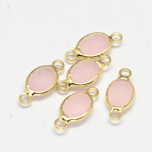 

PandaHall Oval Faceted Golden Brass Glass Links connectors, Pink, 15x7x3.2mm, Hole: 1mm Glass Oval Pink