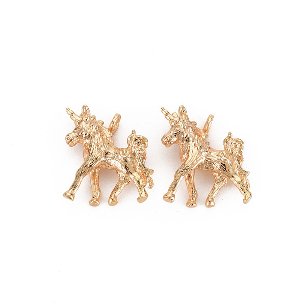 PandaHall Brass Charms, Nickel Free, Unicorn, Real 18K Gold Plated, 14x13x3.5mm, Hole: 1.6mm Brass Unicorn