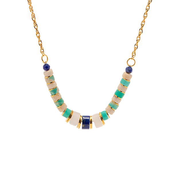 

PandaHall Natural Lapis Lazuli Beaded Pendant Necklace, with Golden Titanium Steel Chains, 15.35 inch(39cm) Lapis Lazuli