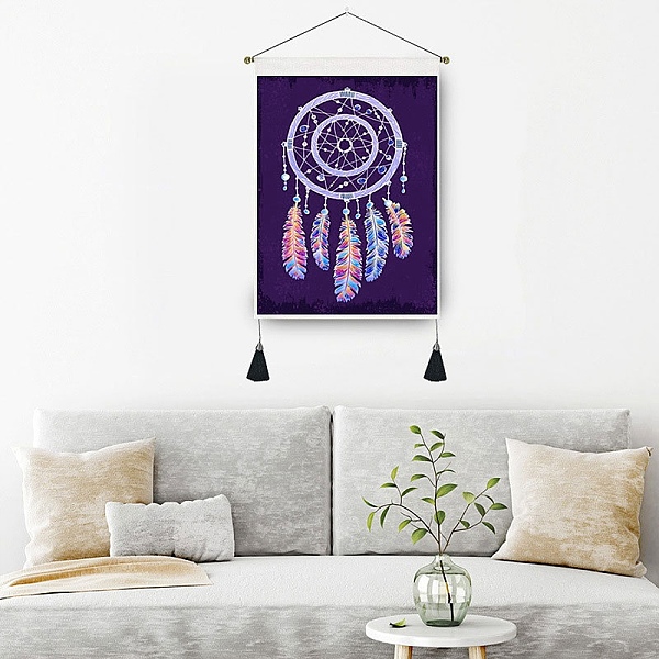 

PandaHall Polyester Woven Net/Web with Feather Pattern Wall Hanging Tapestry, for Bedroom Living Room Decoration, Rectangle, Colorful, 900mm...