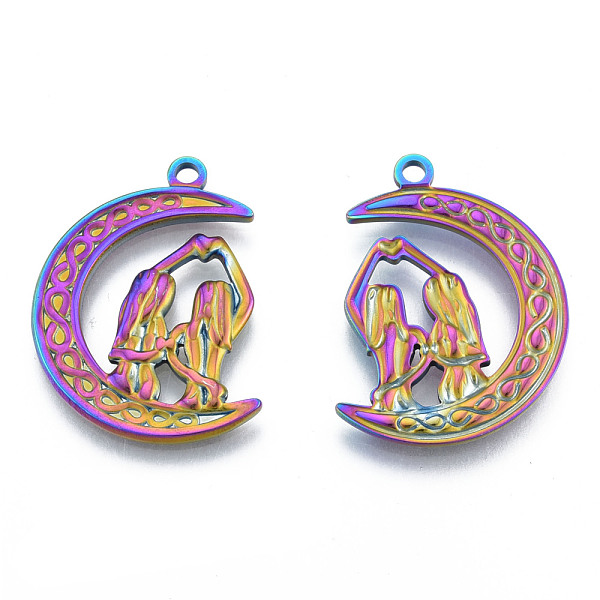 

PandaHall Ion Plating(IP) 201 Stainless Steel Pendants, Moon with Woman, Rainbow Color, 31x22x2mm, Hole: 2mm 201 Stainless Steel Moon
