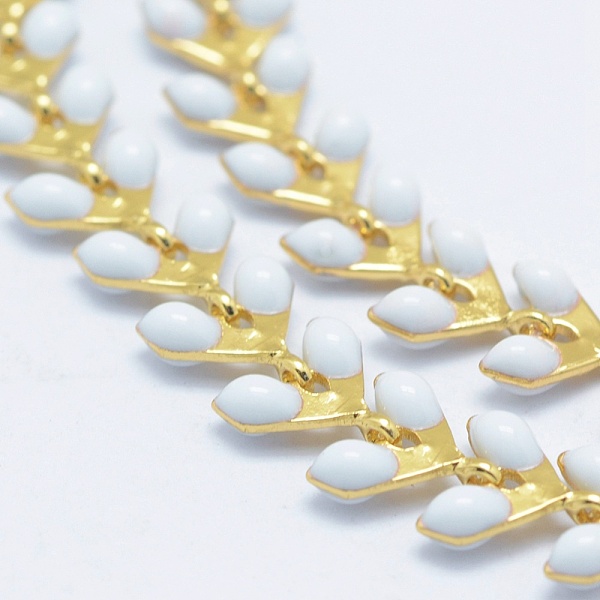 

PandaHall Brass Handmade Chains, Unwelded, with Enameled Cobs, Long-Lasting Plated, Leaf, Real 18K Gold Plated, White, 6.5x6x0.5mm...