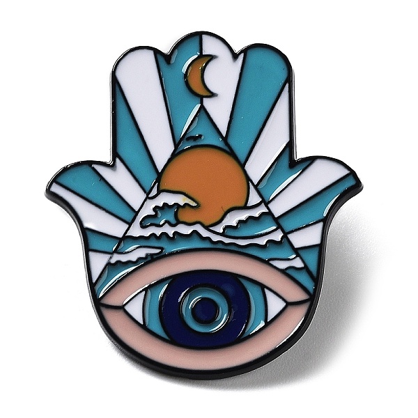

PandaHall Evil Eye Theme Enamel Pins, Black Zinc Alloy Brooch for Backpack Clothes, Hamsa Hand, 30x27mm Alloy+Enamel Hamsa Hand
