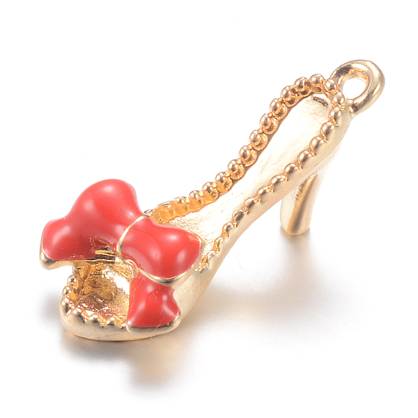 

PandaHall Alloy Enamel Pendants, High-heeled Shoes, Light Gold, Orange Red, 21.5x10x10mm, Hole: 1.5mm Alloy+Enamel Shoes Red