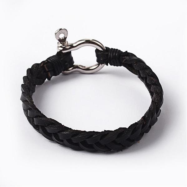 

PandaHall Leather Cord Bracelets, with Alloy Findings, Black, 215x10mm Leather Black