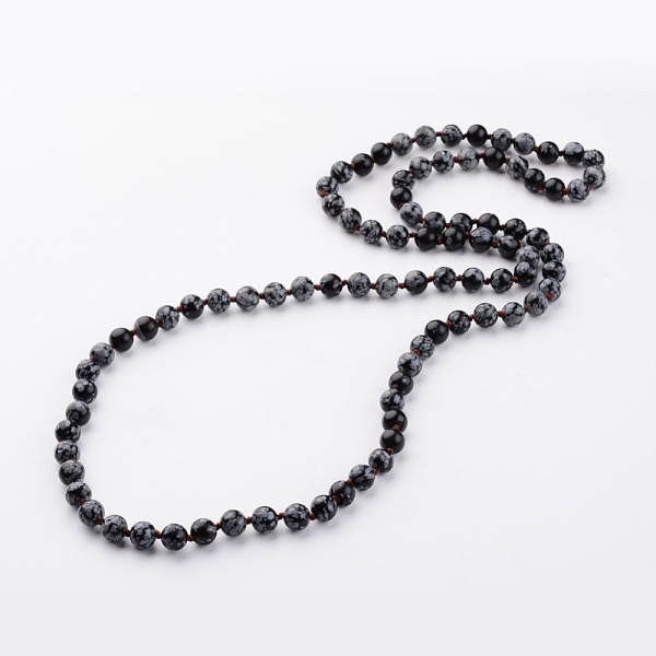 

PandaHall Natural Snowflake Obsidian Necklaces, Beaded Necklaces, Round, 35 inch Snowflake Obsidian