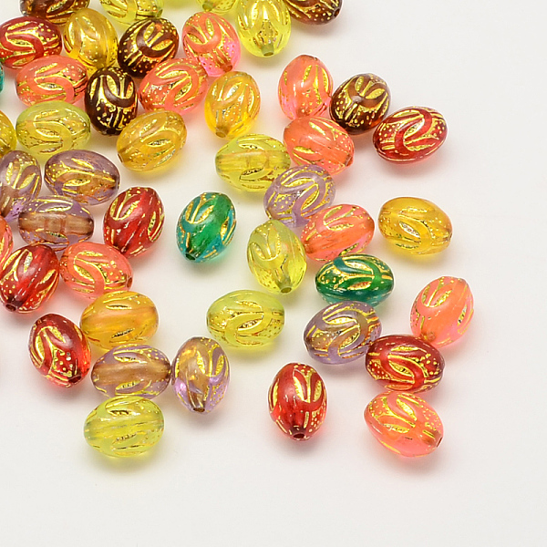 

PandaHall Plating Acrylic Oval Beads, Golden Metal Enlaced, Mixed Color, 10x13mm, Hole: 2mm, about 720pcs/500g Acrylic Oval Multicolor